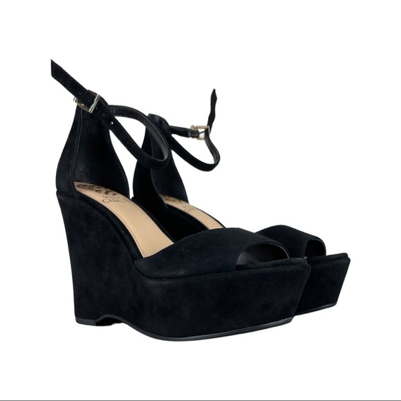 Vince Camuto Black Suede Platform Wedge Sandals NWB - Picture 4 of 13